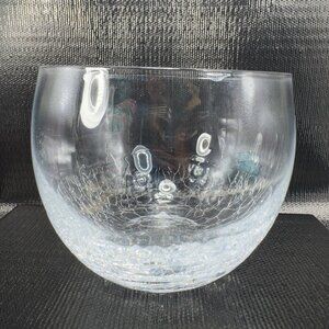 Pier 1 Glass Crackle Bottom Clear Glass Bowl Dish Votive Candle Holder 5inch W